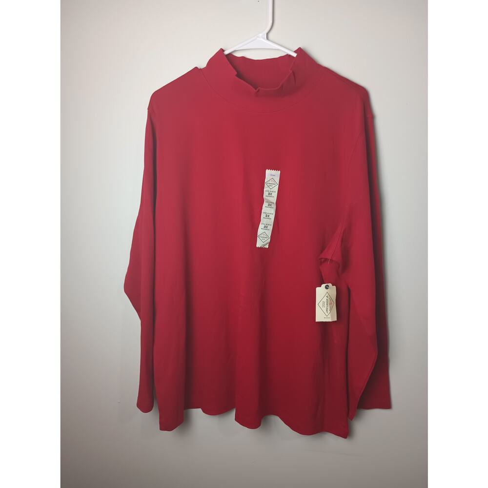 St John's Bay Red Mock Neck Long sleeve Top Blouse NWT Women Size 3X‎ Cotton